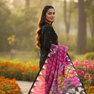 Embroided khadar black