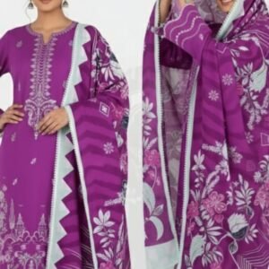 Embroided light khadar khadar purple