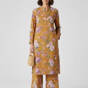 Printed khaddar 2pc mustard