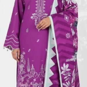 Embroided light khadar khadar purple