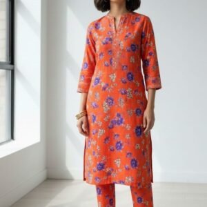 printed khaddar 2 pc orange