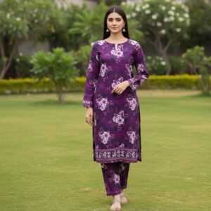 Doria linen printed violet
