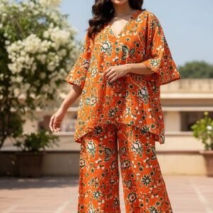 Printed khaddar 2pc orange